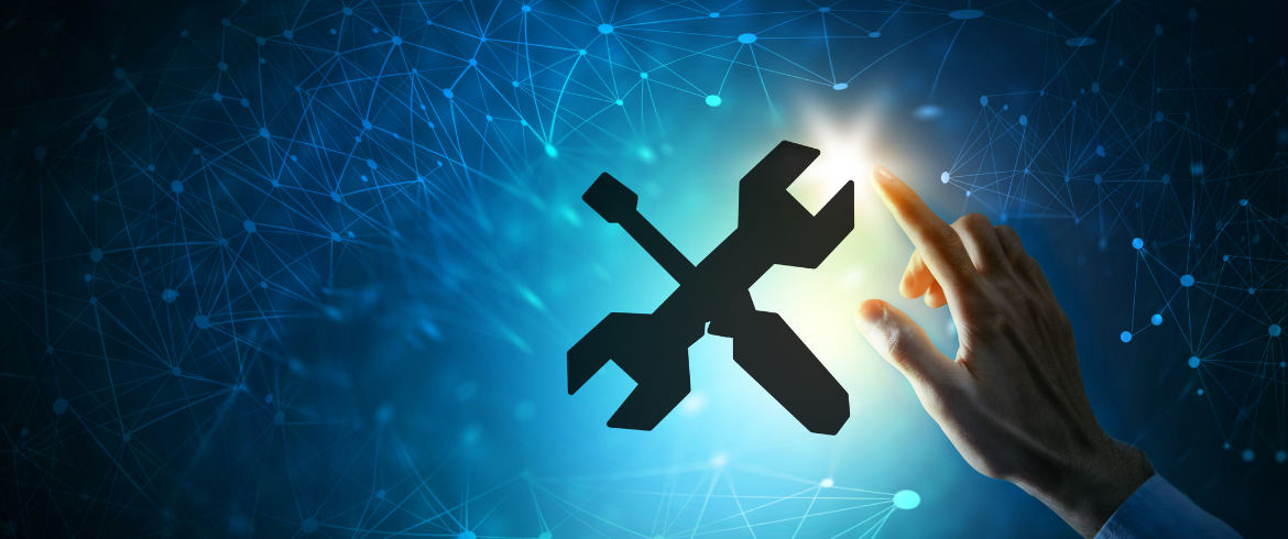 A wrench and a hand reaching toward it indicating flexible marketing agency services.